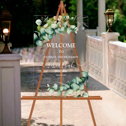Greenery Wedding Rehearsal Dinner Welcome Sign Acryl Bord