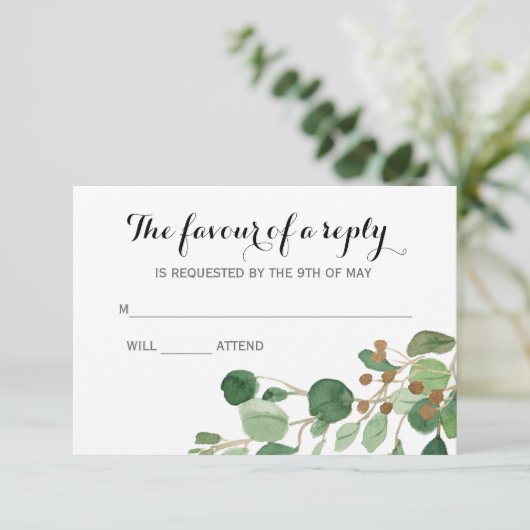Greenery Wedding Response Cards Sjabloon (Staand voorkant)