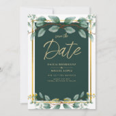 Greenery Wedding Save Date Green Gold Modern Kaart (Voorkant)