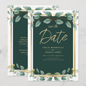 Greenery Wedding Save Date Green Gold Modern Kaart (Voorkant / Achterkant)