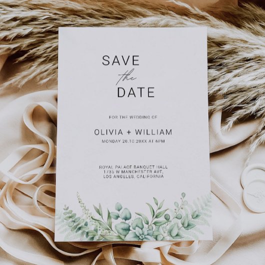 Greenery Wedding Save the Date Invitation Kaart