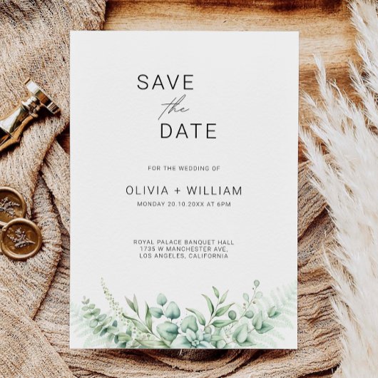 Greenery Wedding Save the Date Invitation Kaart