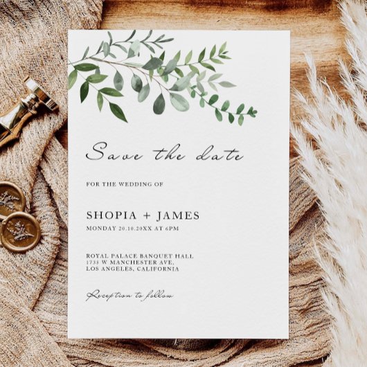 Greenery Wedding Save the Date Invitation Kaart