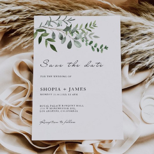 Greenery Wedding Save the Date Invitation Kaart