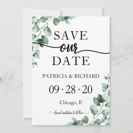 Greenery Wedding Save the Date Kaart (Voorkant)