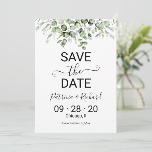 Greenery Wedding Save the Date Kaart (Staand voorkant)