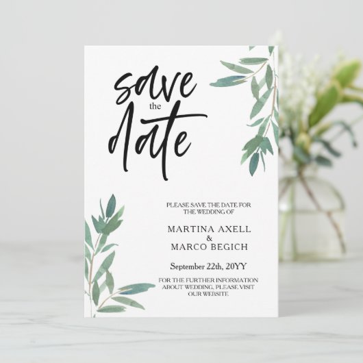 Greenery Wedding Save the date Uitnodiging (Staand voorkant)