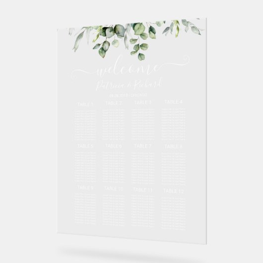 Greenery Wedding Seating Chart Acryl Bord (Hoek)