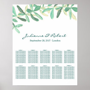 Greenery Wedding Seating Chart Portret 10 Tables Poster