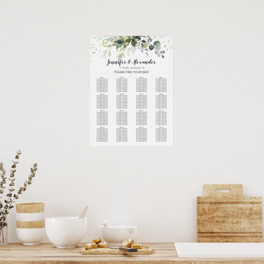Greenery Wedding Seating Chart Poster (Keuken)