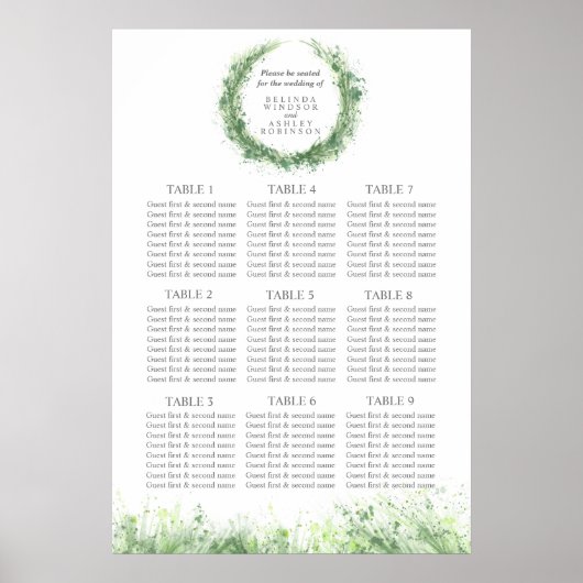 Greenery Wedding Seating Table Plan groen Poster (Voorkant)
