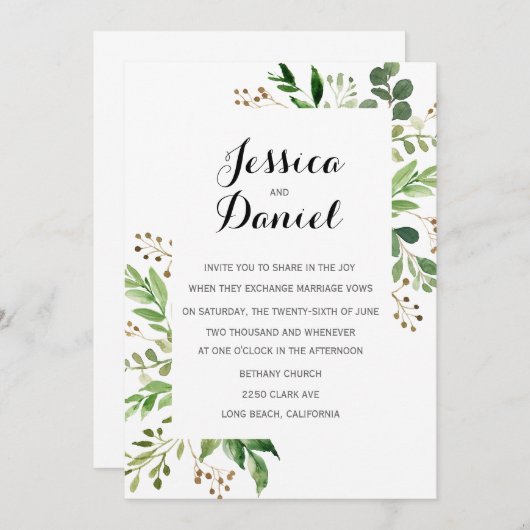 Greenery Wedding Sjablonen Kaart (Voorkant / Achterkant)