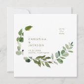 Greenery Wedding Square Sla de datum op Gouden tek Save The Date (Voorkant)