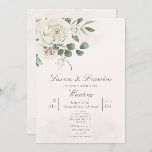 Greenery Wedding-uitnodiging Kaart (Voorkant / Achterkant)