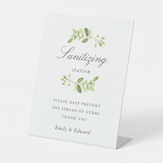 Greenery Wedding Vrijgezellenfeest Sanitizing Stat Reclamebord Met Voetstuk (Voorkant)