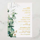 Greenery Wedding Waterverf Eucalyptus Folie Uitnodiging (Voorkant)