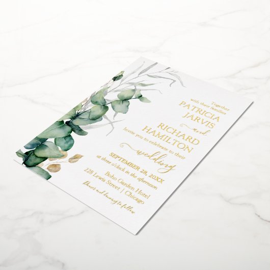 Greenery Wedding Waterverf Eucalyptus Folie Uitnodiging (Gedraaid)