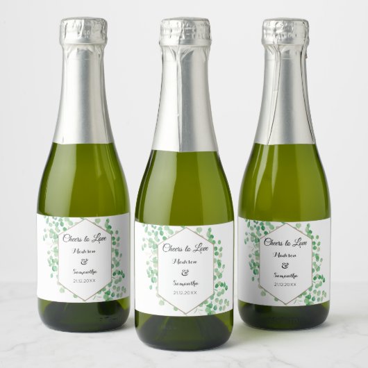 Greenery Wedding Waterverf White Green Mini Sparkling Wijnetiket (Flessen)
