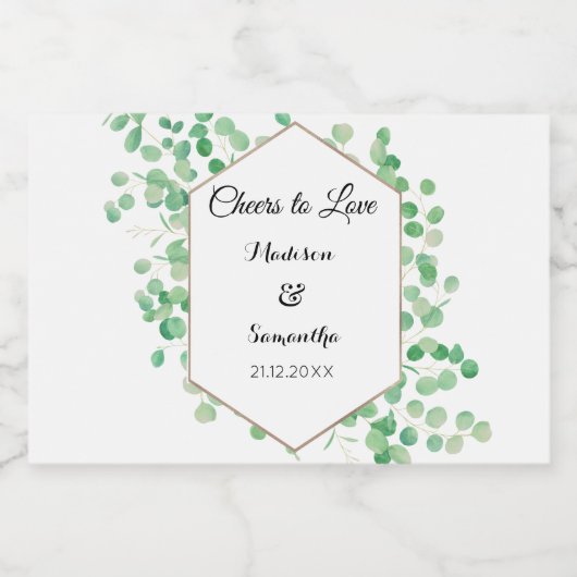 Greenery Wedding Waterverf White Green Mini Sparkling Wijnetiket (Enkel label)