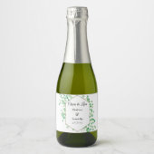 Greenery Wedding Waterverf White Green Mini Sparkling Wijnetiket (Voorkant)