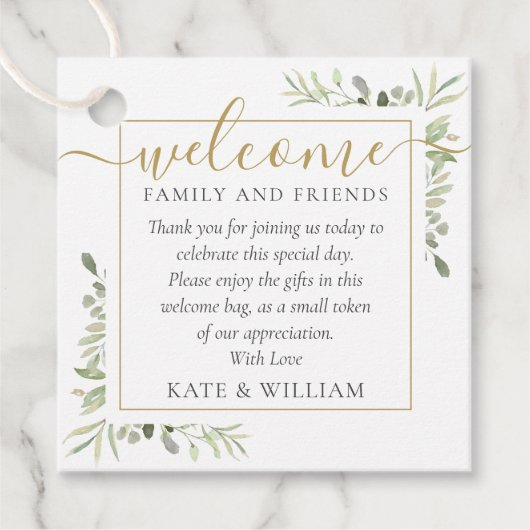 Greenery Wedding Welcome Gift Basket Bag Bedankjes Labels (Voorkant)