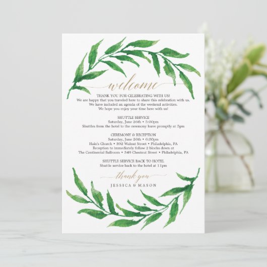 Greenery Wedding Welcome Itinerary Letter Programmakaart (Staand voorkant)