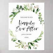 Greenery Wedding Welcome Sign. Gelukkig ooit na Poster (Voorkant)