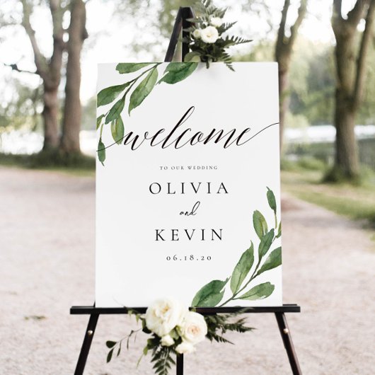 Greenery Wedding Welcome Sign Poster