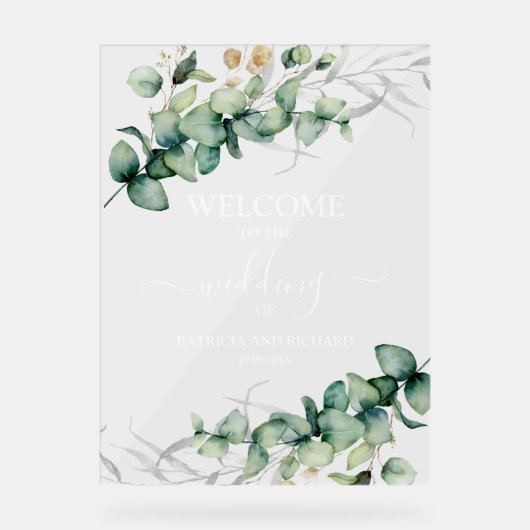 Greenery Wedding Welkom Acryl Bord (Voorkant)