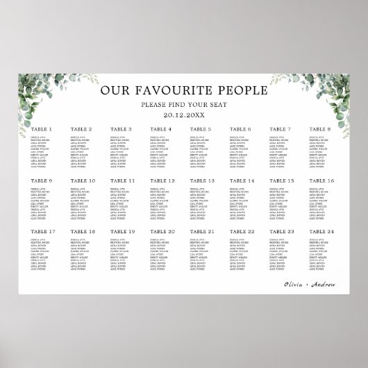 Greenery Wedding Zitting Grafiek Sjabloon Poster (Voorkant)