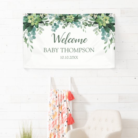 Greenery Welcome baby  Banner backdrop (Insitu)