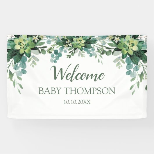 Greenery Welcome baby  Banner backdrop (Horizontaal)