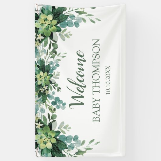 Greenery Welcome baby  Banner backdrop (Verticaal)