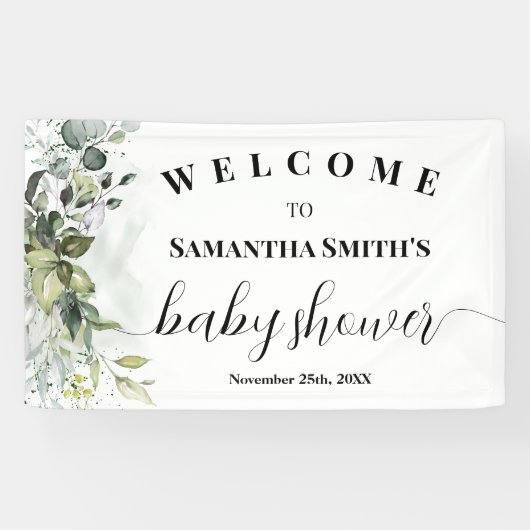 Greenery Welcome Baby shower Eucalyptus Spandoek (Horizontaal)
