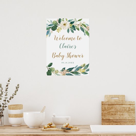 Greenery Welcome Sign Baby shower Poster (Keuken)