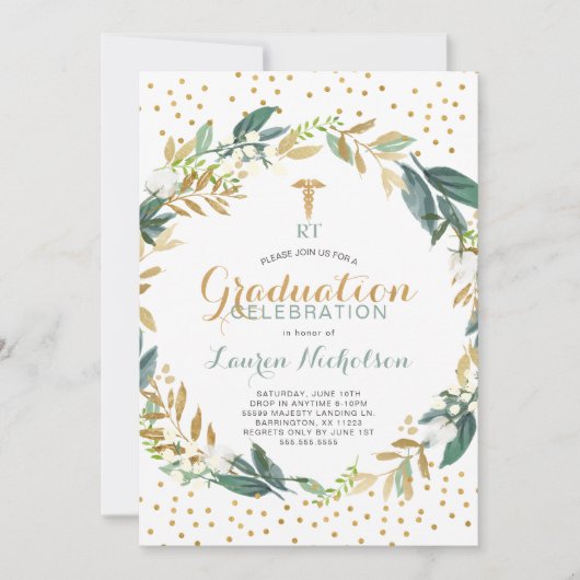 Greenery wesp + gouden confetti medisch afstuderen kaart (Voorkant)