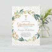 Greenery wesp + gouden confetti medisch afstuderen kaart (Staand voorkant)