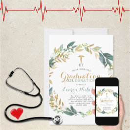 Greenery wesp + gouden confetti medisch afstuderen kaart