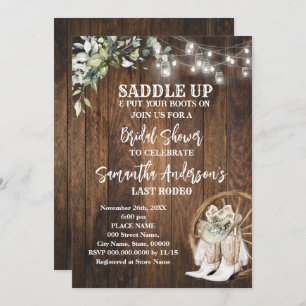 Greenery Western Cowgirl Saddle Up Bridal Shower Kaart