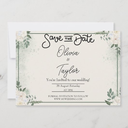 Greenery Whimsical Save The Date Invitation Kaart (Voorkant)