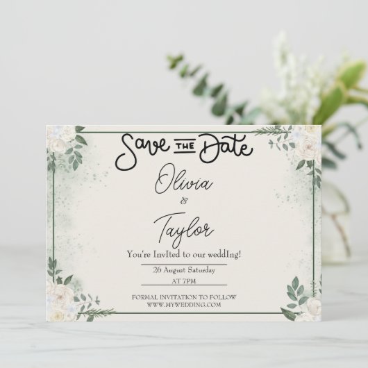 Greenery Whimsical Save The Date Invitation Kaart (Staand voorkant)