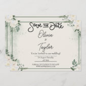 Greenery Whimsical Save The Date Invitation Kaart (Voorkant / Achterkant)