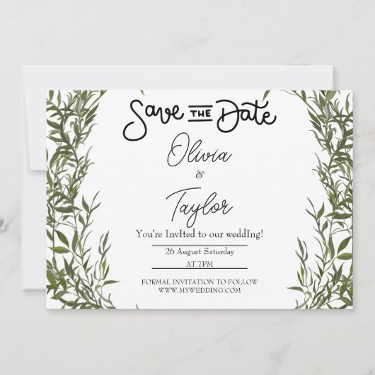 Greenery Whimsical Save the Date Uitnodiging (Voorkant)