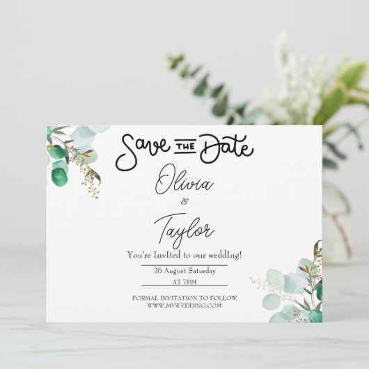 Greenery Whimsical Save the Date Uitnodiging (Staand voorkant)