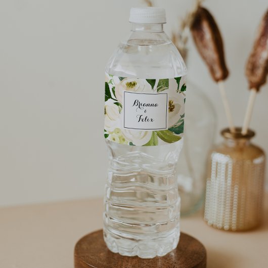Greenery White Autumn Floral Calligraphy Wedding Waterfles Etiket
