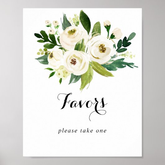Greenery White Autumn Floral Favors Sign Poster (Voorkant)