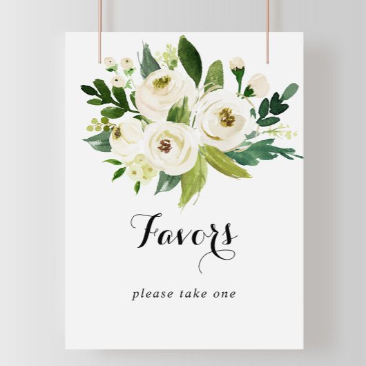 Greenery White Autumn Floral Favors Sign Poster