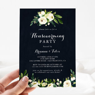 Greenery White Autumn Floral Housewarming Party Kaart