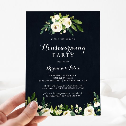 Greenery White Autumn Floral Housewarming Party Kaart