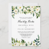 Greenery White Autumn Floral Nuestra Boda Wedding Kaart (Voorkant)